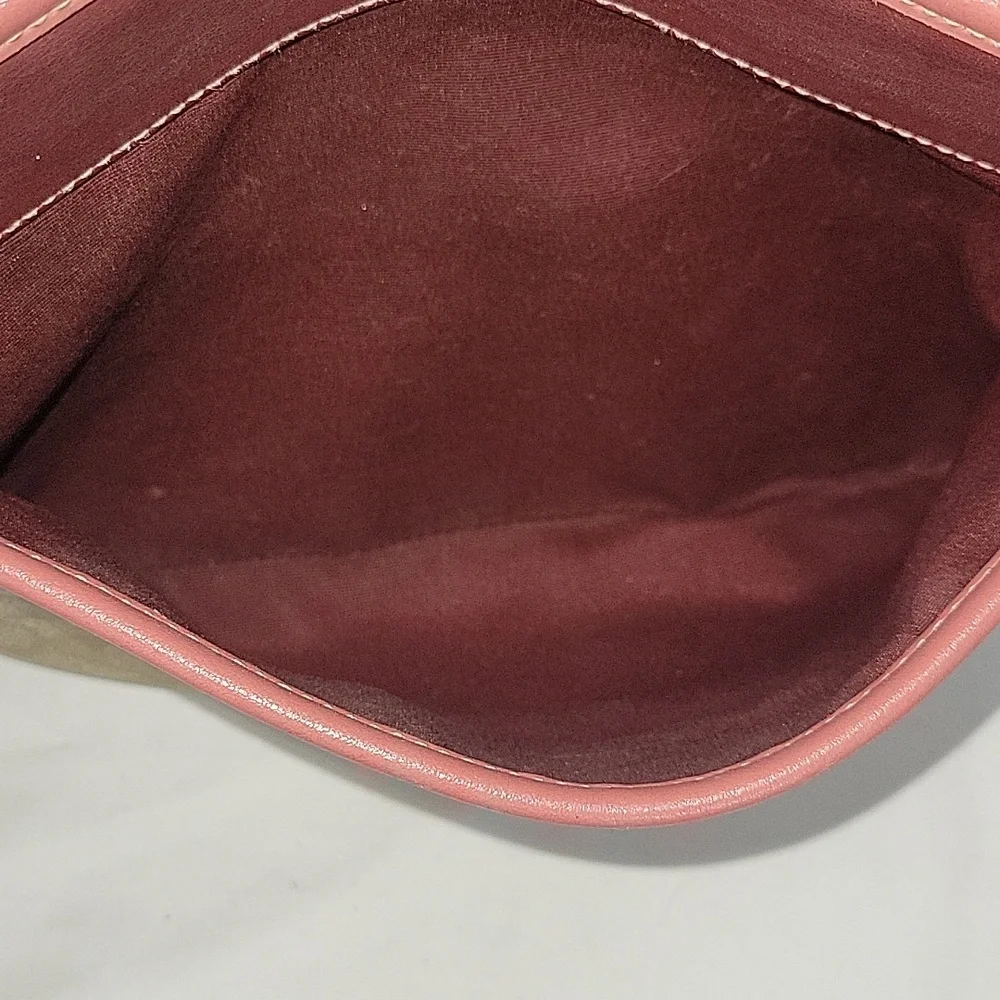 Coach Tan Signature Leather Crossbody with Burgundy Trim